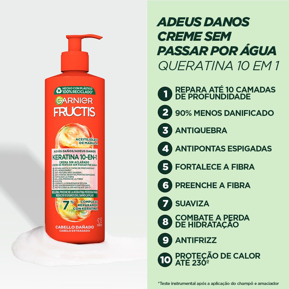 كريم للشعر يُترك دون شطف، مصمم خصيصاً للشعر التالف من غارنييه Garnier Fructis Goodbye Damage Keratin 10-in-1 Leave-In