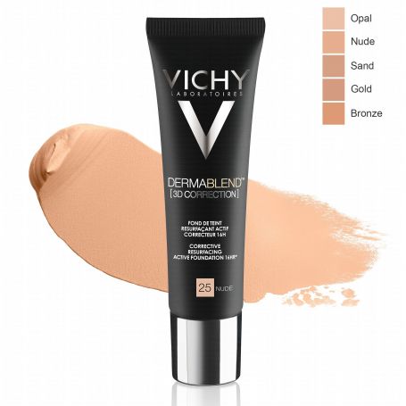 Vichy Dermablend 3D Correction Foundation باللون 45 Gold، كريم أساس سائل مصحح للبشرة مصمم لتوفير تغطية
