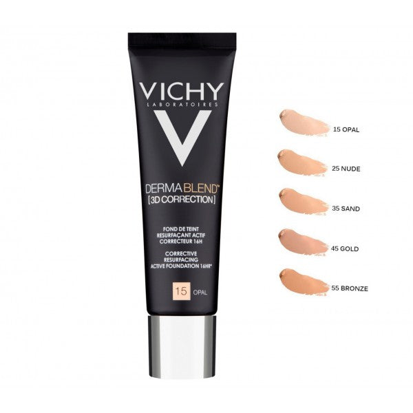 Vichy Dermablend 3D Correction Foundation باللون 45 Gold، كريم أساس سائل مصحح للبشرة مصمم لتوفير تغطية