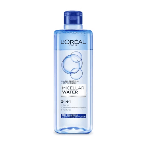 لوريال باريس ماء ميسيلار 3 في 1 (L'Oréal Paris 3-In-1 Micellar Water)، وهو منظف ومزيل للمكياج. 