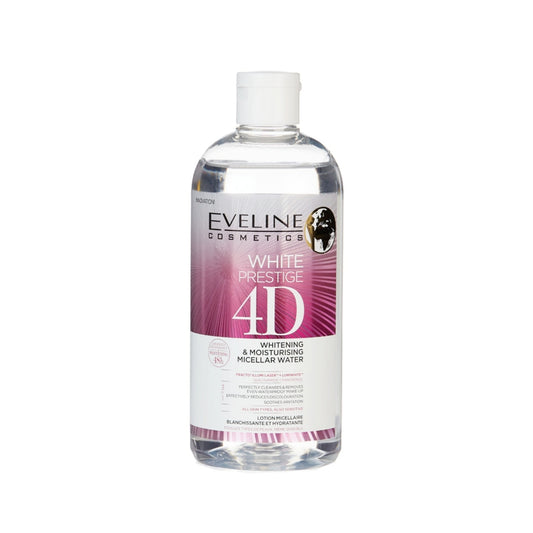 ماء ميسيلار للتفتيح والترطيب "وايت برستيج 4 دي" (White Prestige 4D Whitening & Moisturising Micellar Water) من شركة إيفلين كوزمتكس (Eveline Cosmetics). 