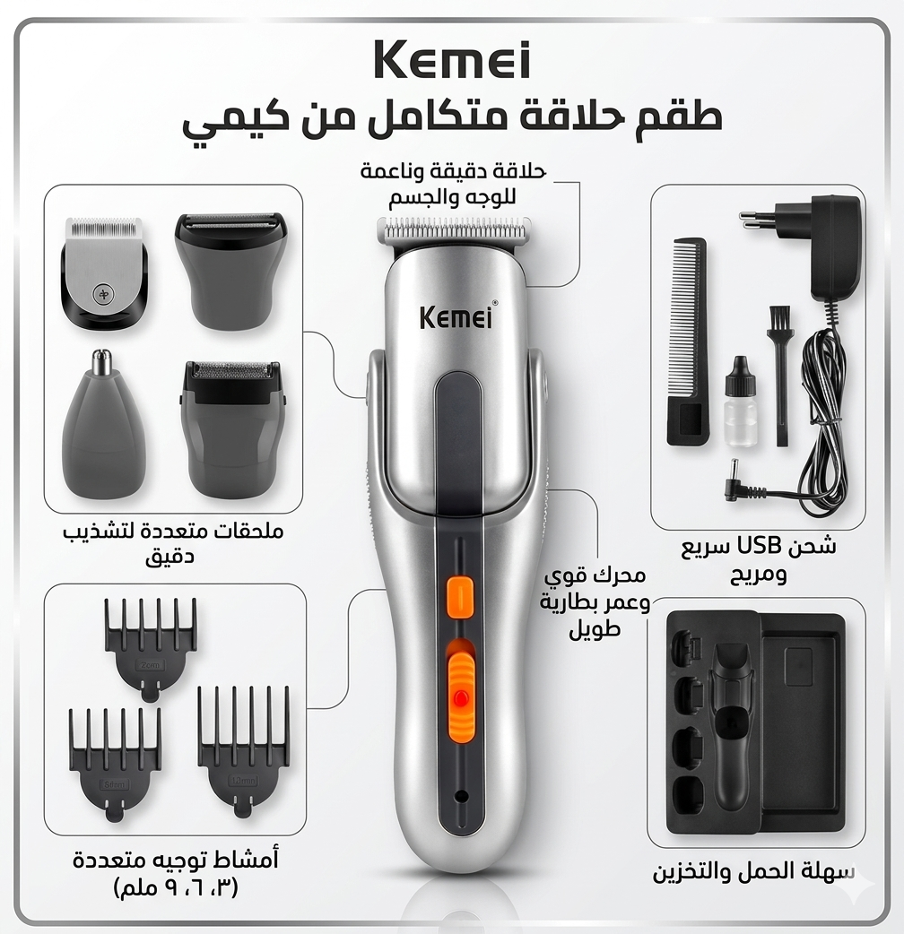 طقم العناية المتكامل 8 في 1 من "كيمي" (KM-680A)"حلاقك