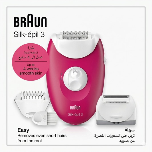 ماكينة Braun Silk-épil 3 هي رفيقتكِ المثالية للحصول على بشرة حريرية بكل سهولة وراحة